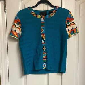 Michael Simon Teal Sweater with Multicolor Accents